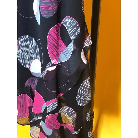 1990s-Y2K MICA Dot Print Adjustable Bust ASYMMETRICALDress W/Flutter Sleeves S-M - Picture 8 of 9